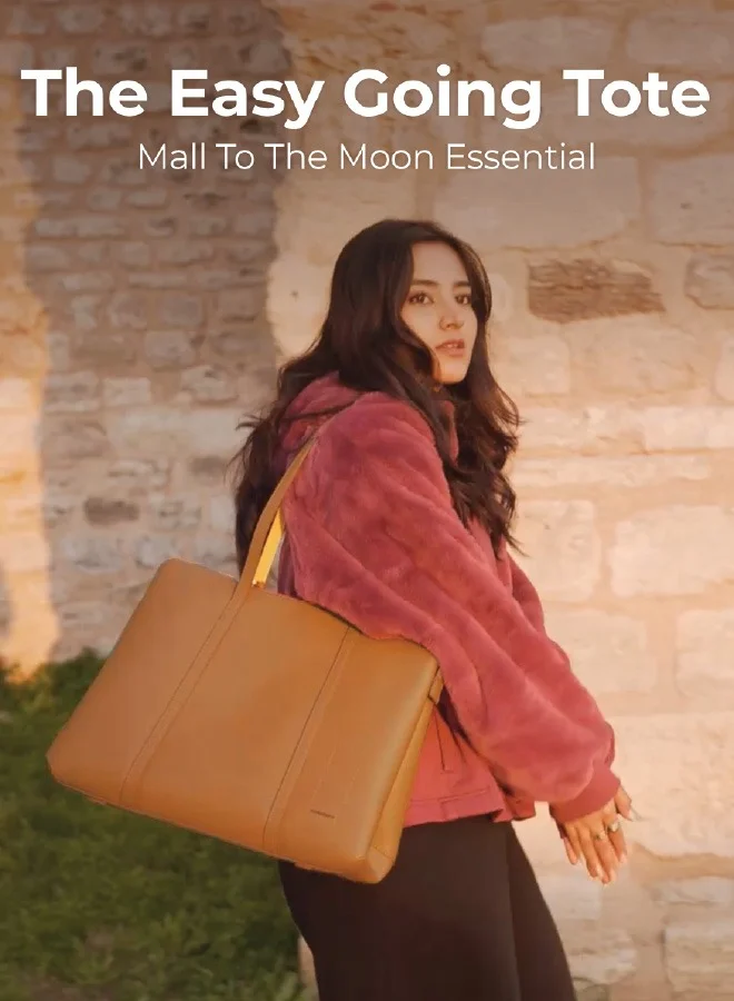 Mokobara The Easy Going Tote | Vegan Leather Black Tote Bag for Women (Tan Lines)