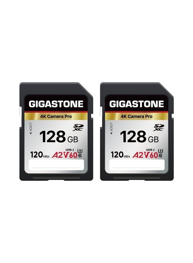 Gigastone 128GB 2-Pack SD Card, 4K Camera Pro, A2 V60 SDXC Memory Card High Speed 4K Ultra HD UHD Video Compatible with Canon Nikon Sony Pentax Kodak Olympus Panasonic Digital Camera - Image 1