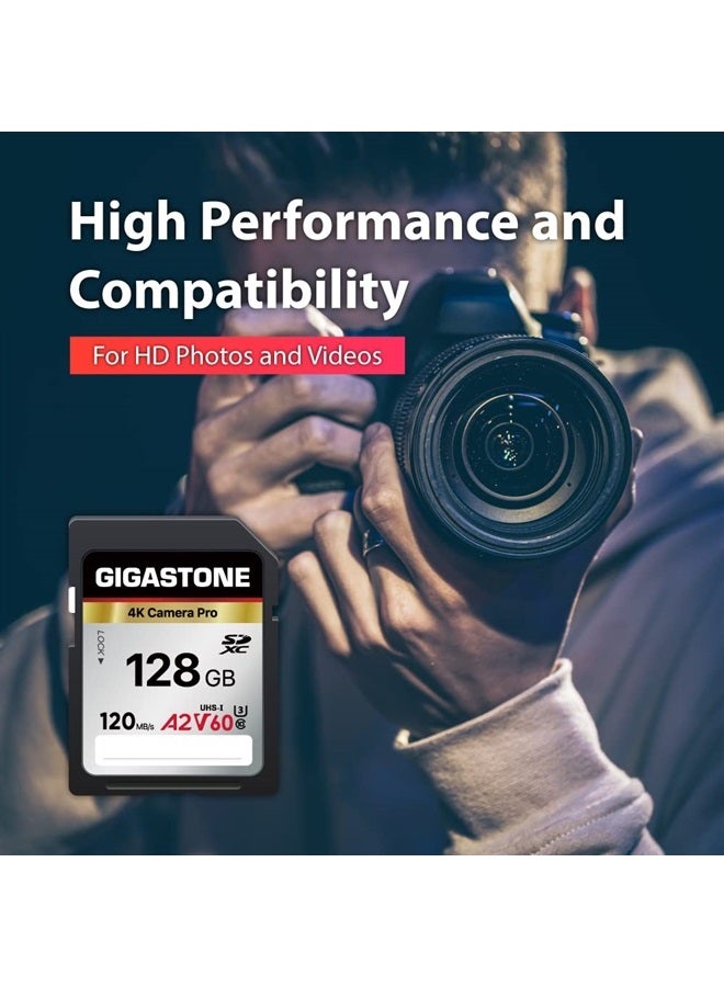 Gigastone 128GB 2-Pack SD Card, 4K Camera Pro, A2 V60 SDXC Memory Card High Speed 4K Ultra HD UHD Video Compatible with Canon Nikon Sony Pentax Kodak Olympus Panasonic Digital Camera - Image 2