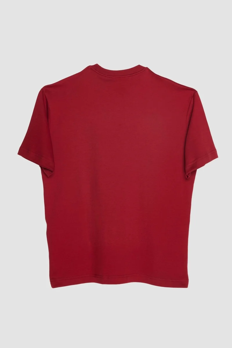 تودورس Oversize Wide Cut Cotton Soft Textured Basic Crew Neck Claret Red T-Shirt