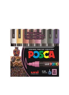 POSCA Paint Marker Pen New Dark Colors, Medium Tip Line Width 1.8-2.5mm, Set of 8 