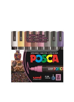 POSCA Paint Marker Pen New Dark Colors, Medium Tip Line Width 1.8-2.5mm, Set of 8 