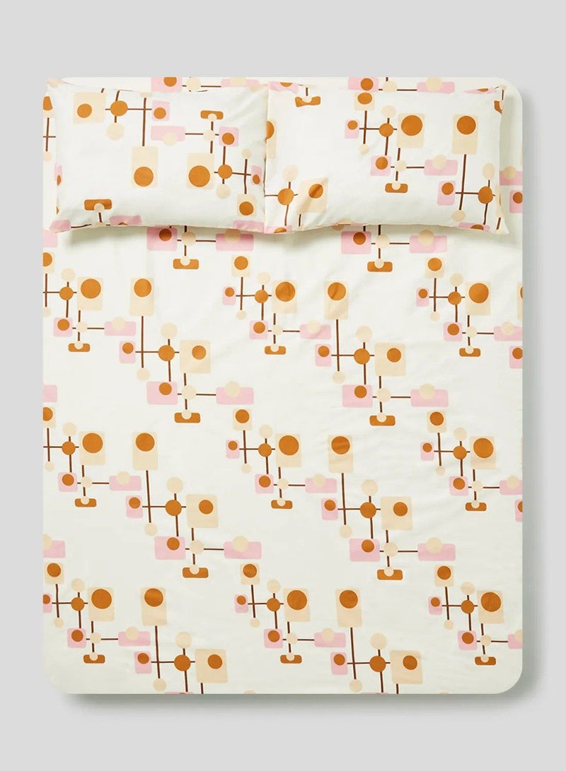 RISHAHOME 3-Piece Printed 180 TC Cotton Fitted Bedsheet Set King Size, Premium Collection (1 Bedsheet + 2 Pillow Cases) Russet - Image 1