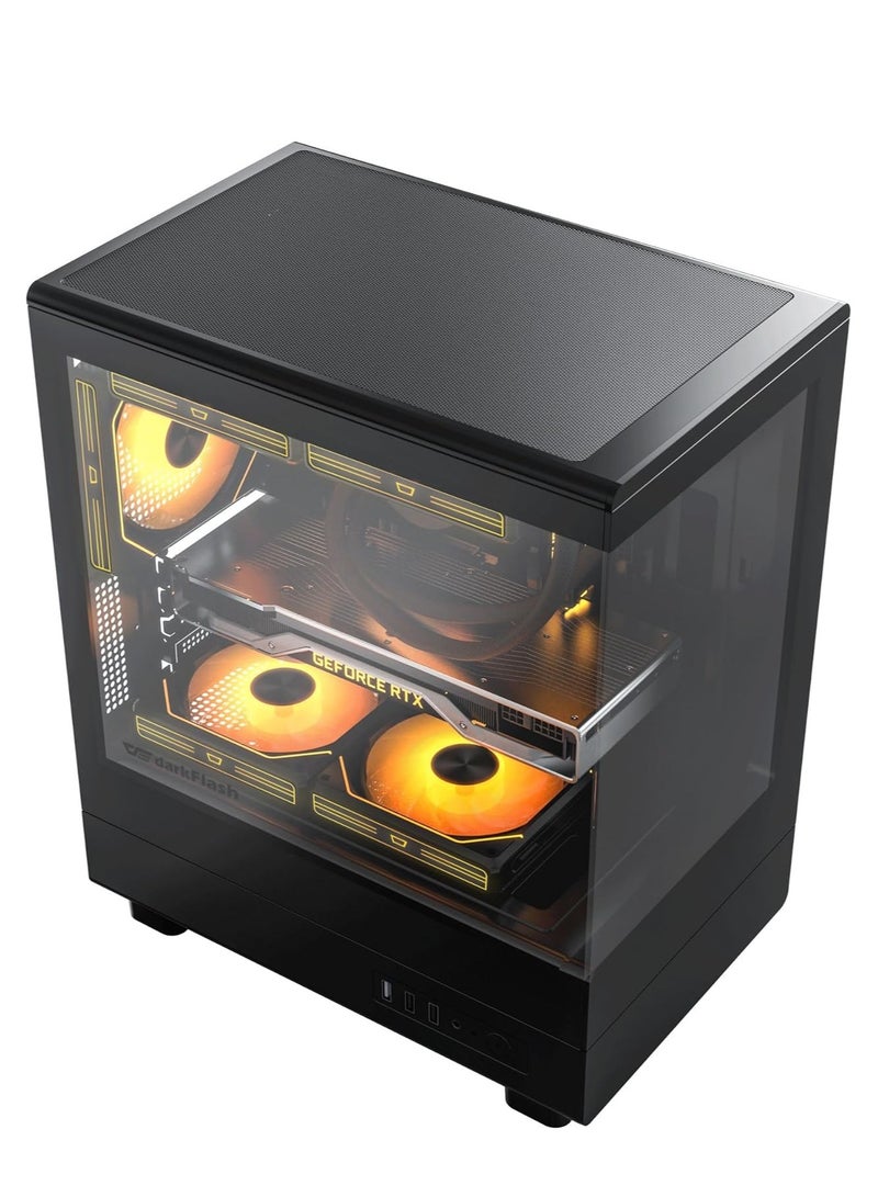 DarkFlash Darkflash DB330M Tempered Glass M-ATX/ITX Gaming PC Case with Pre-Installed 3 * 120MM ARGB Fans, 270 Degree Panoramic Design, Supports up to 240MM Radiator, USB 3.0, 2*SSD Slots Gaming Case (Black) - Image 2