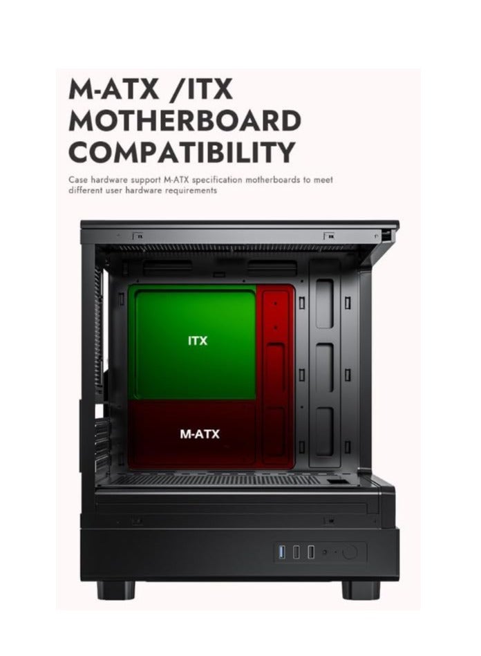 DarkFlash Darkflash DB330M Tempered Glass M-ATX/ITX Gaming PC Case with Pre-Installed 3 * 120MM ARGB Fans, 270 Degree Panoramic Design, Supports up to 240MM Radiator, USB 3.0, 2*SSD Slots Gaming Case (Black) - Image 4