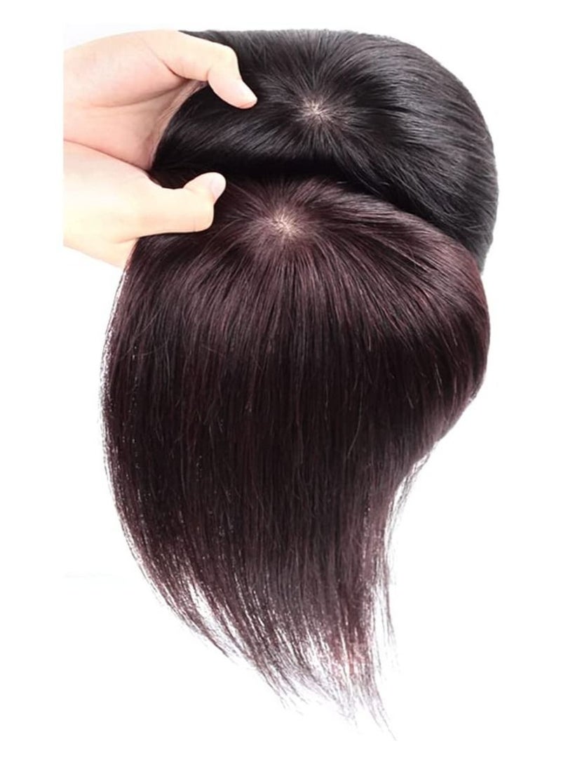 إستيل شعر مستعار بشري 100٪ مشبك في قطع شعر بشري مع أطراف علوية على شكل تاج بقاعدة من الحرير لتساقط الشعر الخفيف لتمديدات استبدال الشعر المستقيم (5.1 "× 5.1" 12 بوصة ، أسود طبيعي) - Image 1