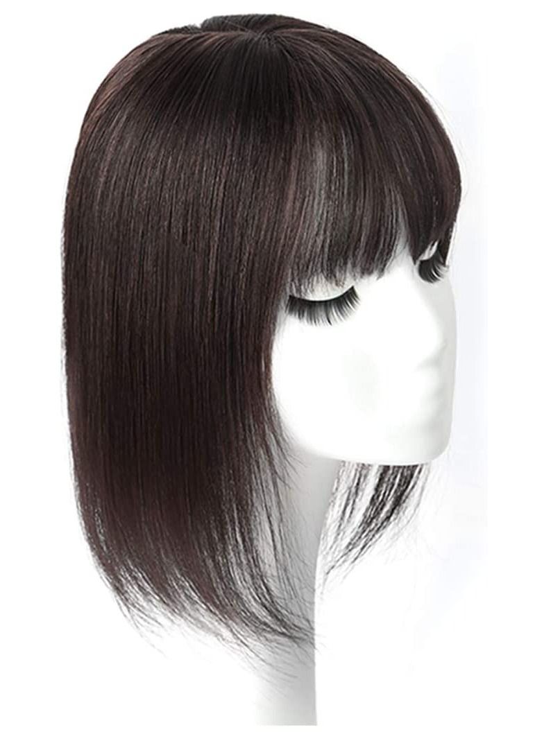 إستيل شعر مستعار بشري 100٪ مشبك في قطع شعر بشري مع أطراف علوية على شكل تاج بقاعدة من الحرير لتساقط الشعر الخفيف لتمديدات استبدال الشعر المستقيم (5.1 "× 5.1" 12 بوصة ، أسود طبيعي) - Image 2