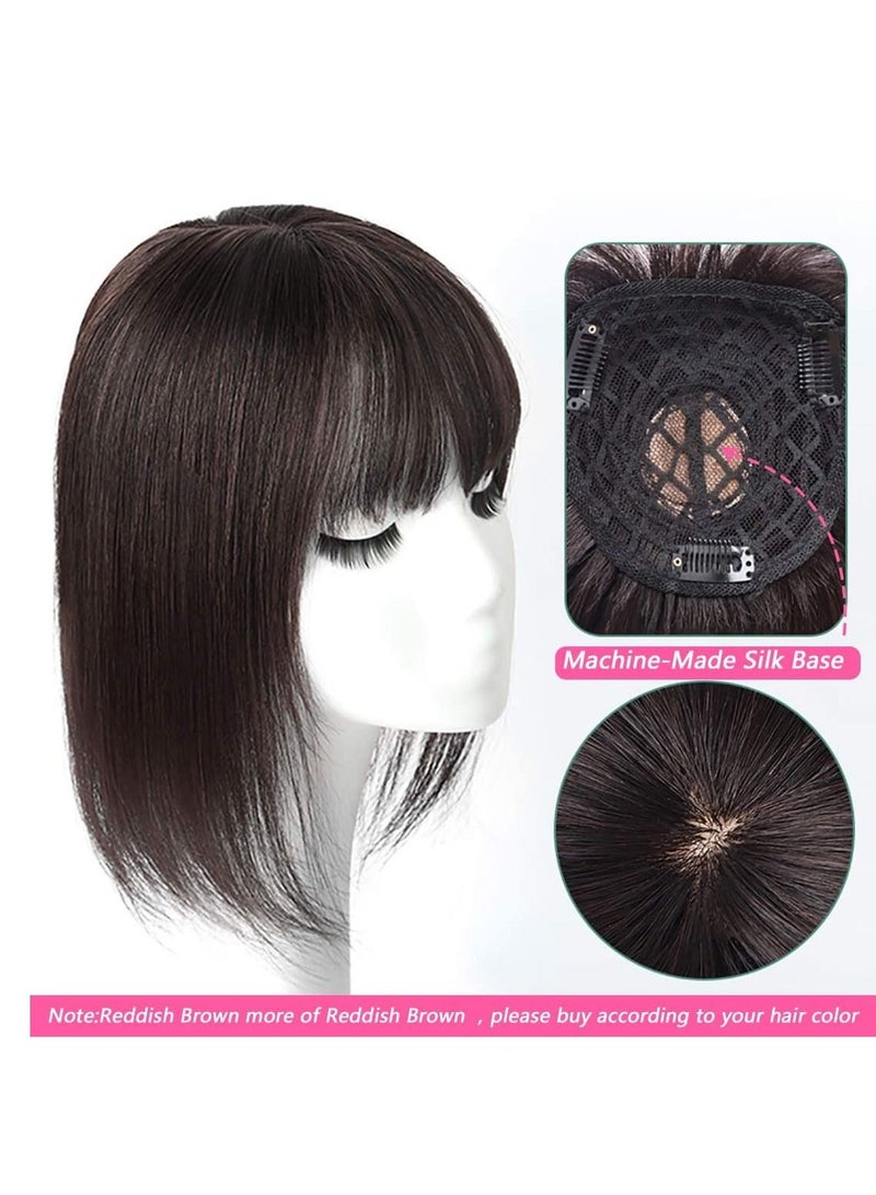 إستيل شعر مستعار بشري 100٪ مشبك في قطع شعر بشري مع أطراف علوية على شكل تاج بقاعدة من الحرير لتساقط الشعر الخفيف لتمديدات استبدال الشعر المستقيم (5.1 "× 5.1" 12 بوصة ، أسود طبيعي) - Image 3