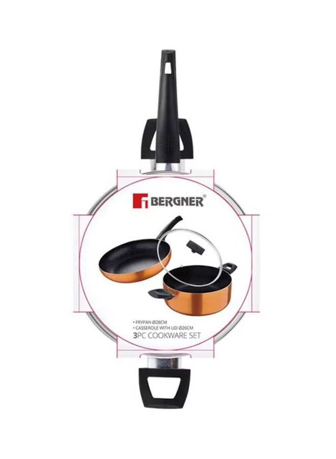 بيرجنر طقم أواني طهي بيرجنر مكون من 3 قطع من الألومنيوم المضغوط فائق الجودة، بقاعدة غير لاصقة مناسبة للمواقد الحثية - مقلاة 28 سم وطاجن 26 سم مع غطاء، لون برتقالي صدئ، توزيع متساوٍ للحرارة - Image 3