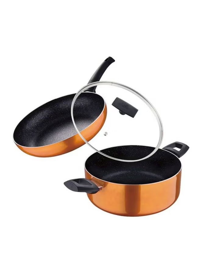 بيرجنر طقم أواني طهي بيرجنر مكون من 3 قطع من الألومنيوم المضغوط فائق الجودة، بقاعدة غير لاصقة مناسبة للمواقد الحثية - مقلاة 28 سم وطاجن 26 سم مع غطاء، لون برتقالي صدئ، توزيع متساوٍ للحرارة - Image 2