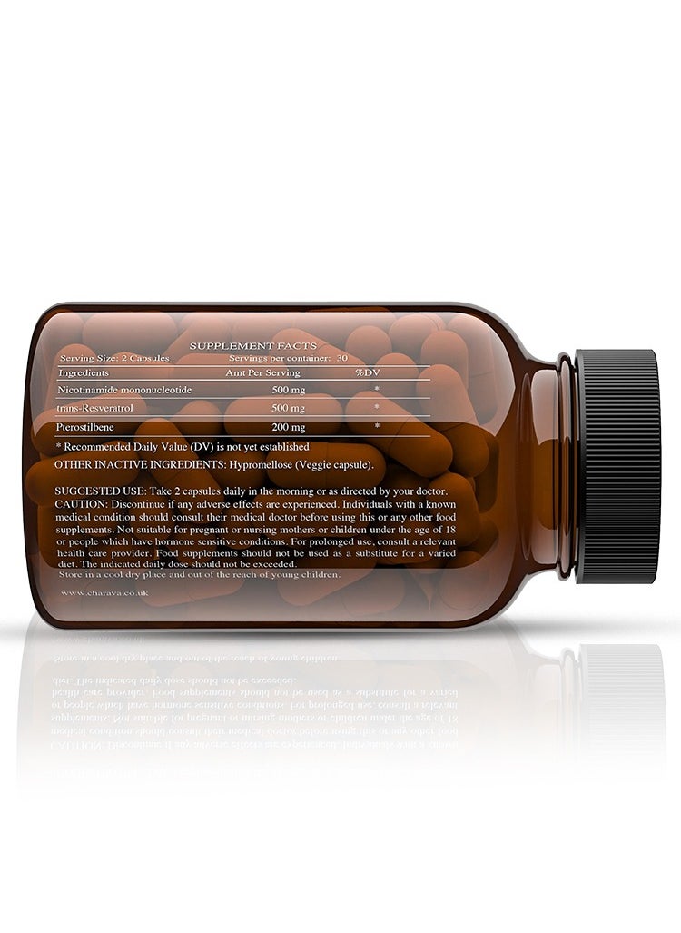 Charava - Nmn+1200 Supplement Nicotinamide Mononucleotide With Resveratrol 60 Capsules - Image 1