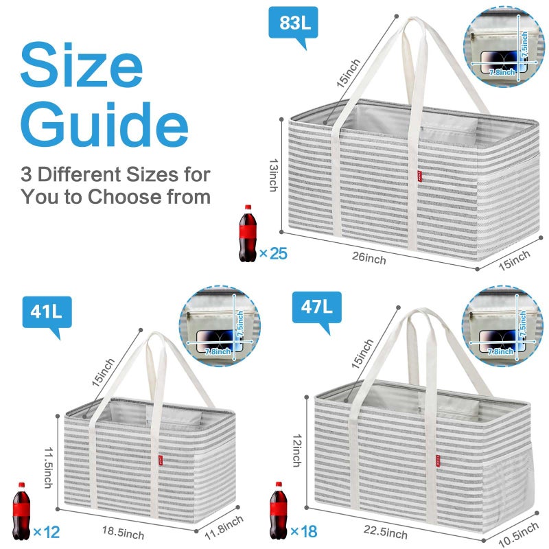 LHZK Standing Extra Large Utility Tote Bag with Metal Wire Frame and the Sides Rinforced, Extra Large Tote Bag with Handle, Reusable Grocery Bags Foldable, Beach Bag, Car Tote (Gray) - Image 4