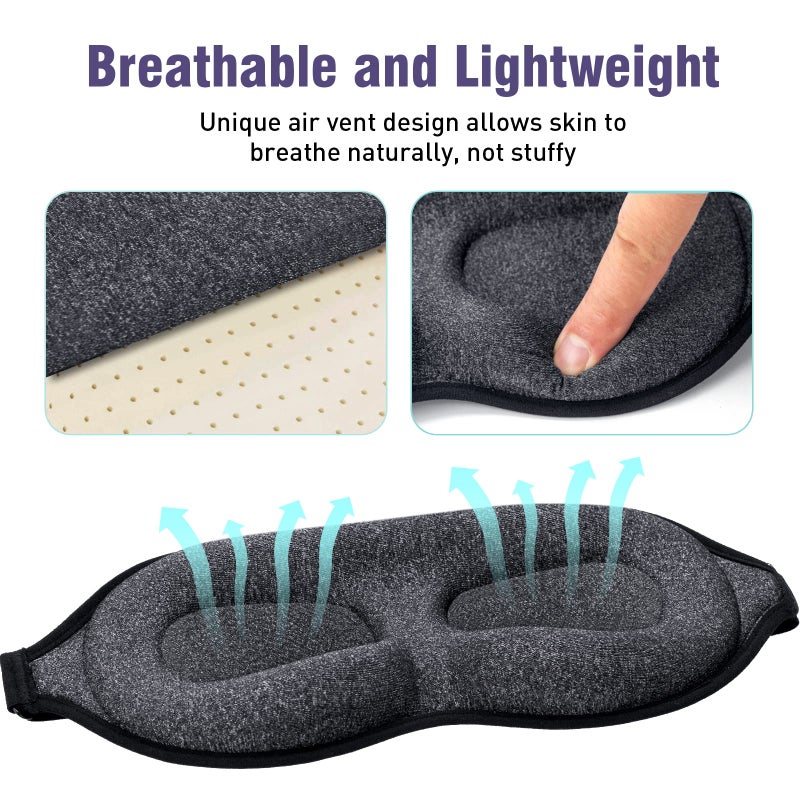 YIVIEW Sleep Mask for Side Sleeper, Block Out Light, Eyelash Extensions Friendly 3D Contoured Sleeping Eye Mask, Soft Breathable Night Blindfold with Adjustable Strap, Lightweight Eye Cover Gray - Image 4
