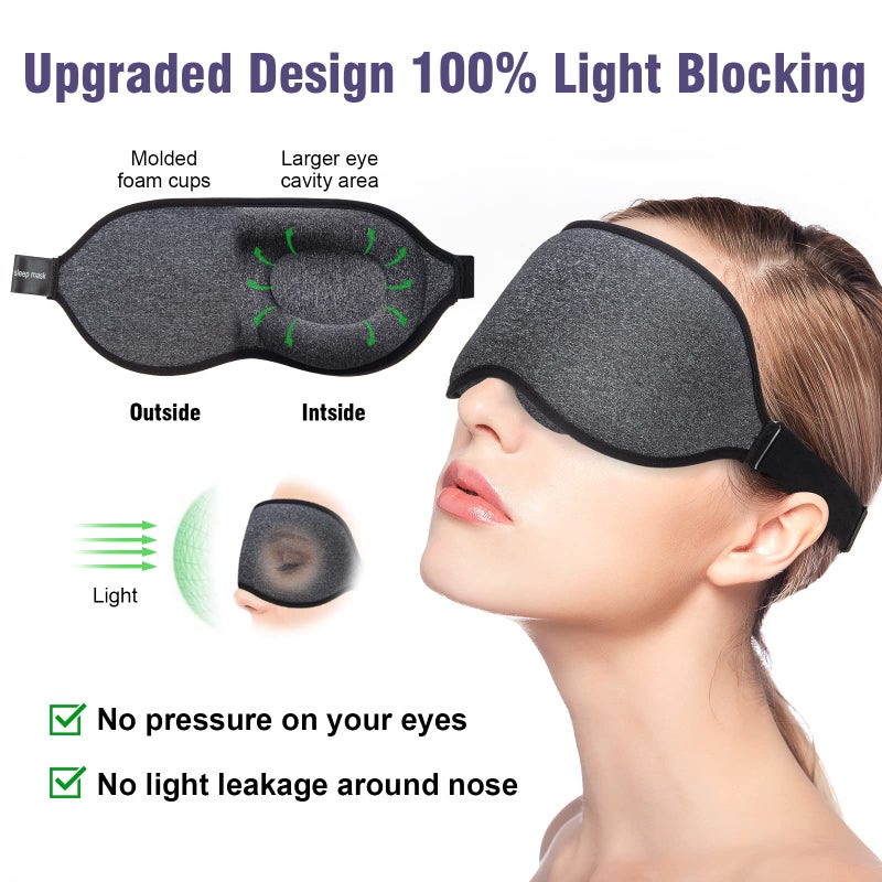 YIVIEW Sleep Mask for Side Sleeper, Block Out Light, Eyelash Extensions Friendly 3D Contoured Sleeping Eye Mask, Soft Breathable Night Blindfold with Adjustable Strap, Lightweight Eye Cover Gray - Image 2
