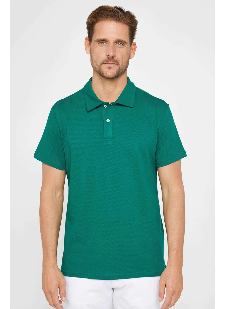 Tudors Men's Slim Fit Slim Cut 100% Cotton Patterned Green Polo Neck T-Shirt