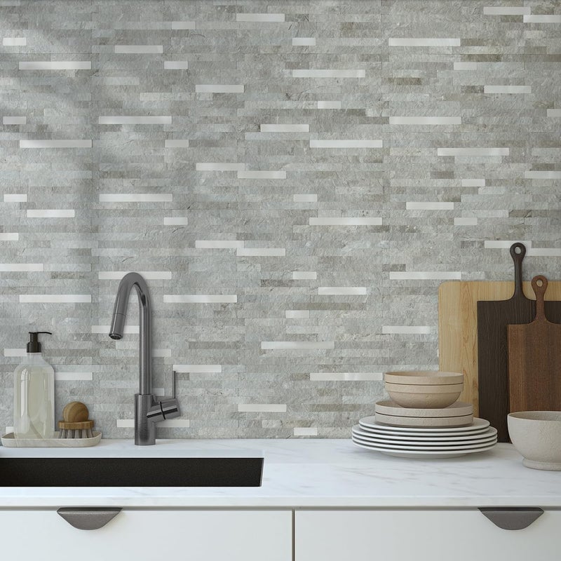 AULIGET 20 Sheets Mountain Rock Peel and Stick Backsplash, PVC Mixed Metal Gold Wall Tile Stick on Backsplash for Kitchen and Bathroom - Image 2