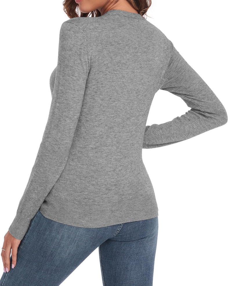 QUALFORT Women's Crewneck Sweater Pullover Knitted Jumper Tops Grey Small - Image 2
