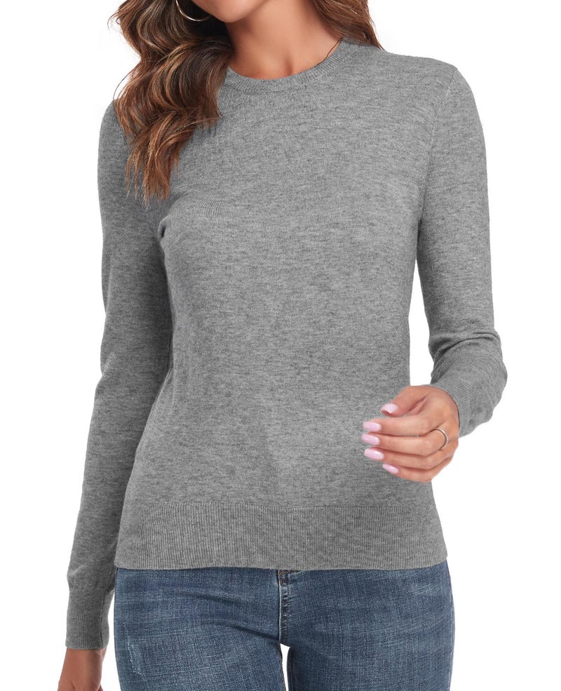 QUALFORT Women's Crewneck Sweater Pullover Knitted Jumper Tops Grey Small - Image 3