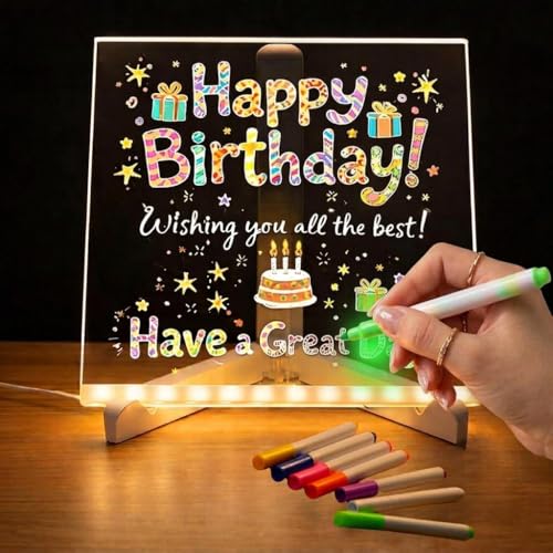 Parssufy 3D Acrylic Dry Erase Board with Light up Dry Erase Board with Stand as a Glow Memo LED Letter Message Board with 13 Pens (20X20 CM) - Image 1