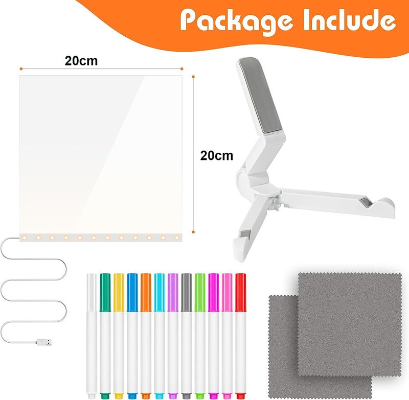 Parssufy 3D Acrylic Dry Erase Board with Light up Dry Erase Board with Stand as a Glow Memo LED Letter Message Board with 13 Pens (20X20 CM) - Image 5