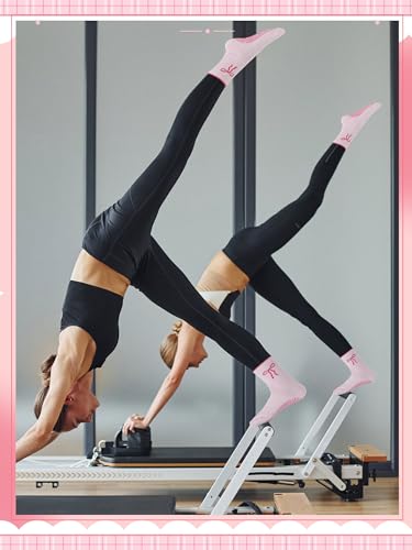 Bunnycool 3 Pairs Cute Pilates Socks with Grips for Women Cotton Non Slip Yoga Crew Grippy Sock Workout Ballet Athletic Gifts(Pink,Bow) - Image 3
