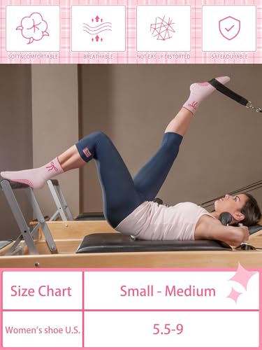 Bunnycool 3 Pairs Cute Pilates Socks with Grips for Women Cotton Non Slip Yoga Crew Grippy Sock Workout Ballet Athletic Gifts(Pink,Bow) - Image 4