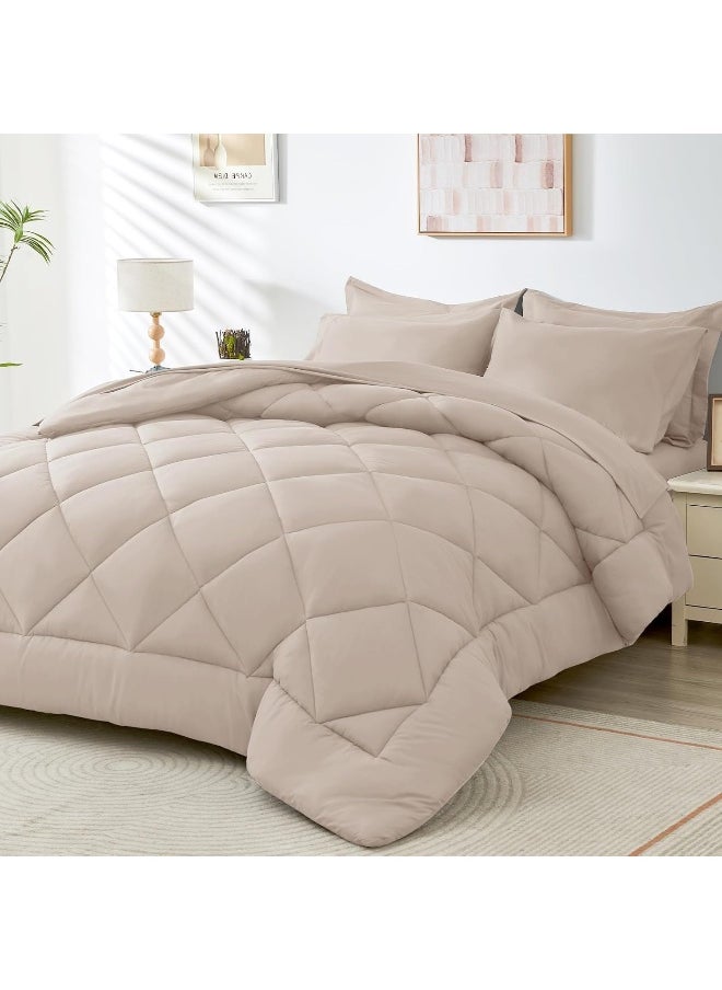 Generic HEVUMYI Beige Tan Twin-XL Comforter Set - 5-Piece All Season Bed in a Bag Twin-XL  - Image 1