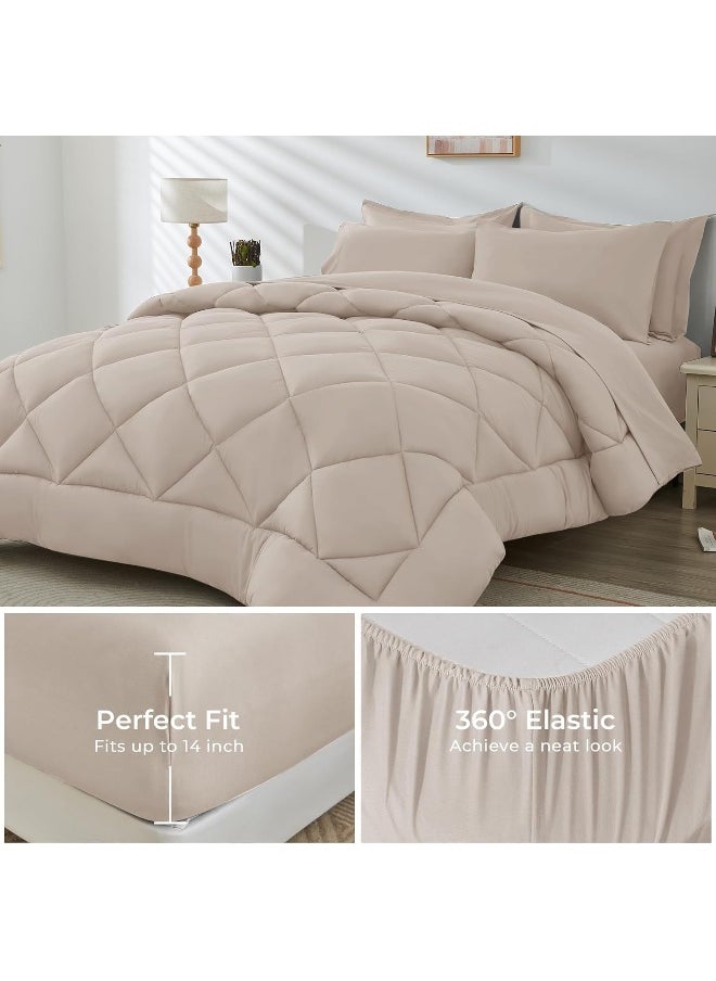 Generic HEVUMYI Beige Tan Twin-XL Comforter Set - 5-Piece All Season Bed in a Bag Twin-XL  - Image 3