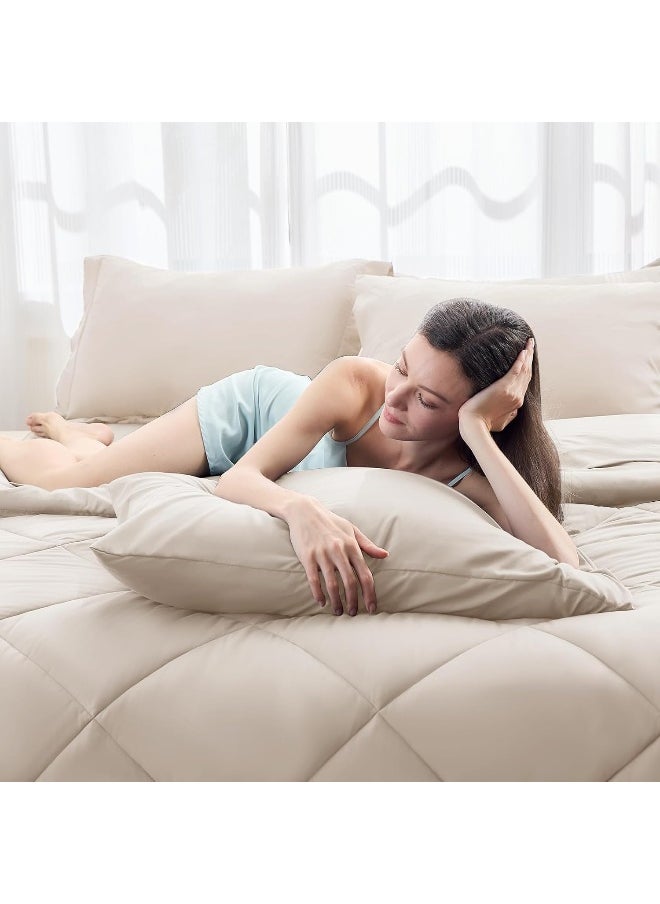 Generic HEVUMYI Beige Tan Twin-XL Comforter Set - 5-Piece All Season Bed in a Bag Twin-XL  - Image 5