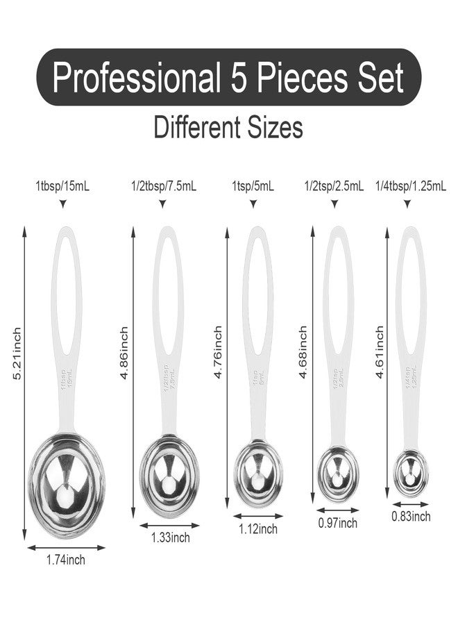 Aovchei 5pcs Measuring Spoon Set, Heavy Duty Stainless Steel Measuring Cups for Cooking Baking, Tablespoon Teaspoon for Dry or Liquid Ingredients, Fits in Spice Jar, 1/4 1/2 1 tsp, 1/2 1 tbsp - Image 2