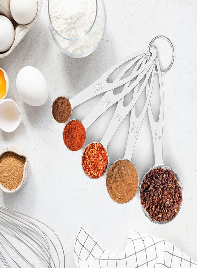 Aovchei 5pcs Measuring Spoon Set, Heavy Duty Stainless Steel Measuring Cups for Cooking Baking, Tablespoon Teaspoon for Dry or Liquid Ingredients, Fits in Spice Jar, 1/4 1/2 1 tsp, 1/2 1 tbsp - Image 4