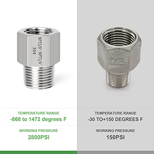 TAISHER 5PCS Forging of 304 Stainless Steel Fitting, Reducer Adapter, 1/4-Inch Male Pipe x 3/8-Inch Female Pipe - Image 3