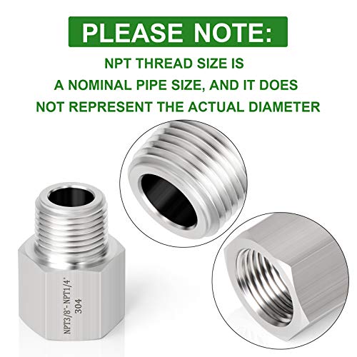 TAISHER 5PCS Forging of 304 Stainless Steel Fitting, Reducer Adapter, 1/4-Inch Male Pipe x 3/8-Inch Female Pipe - Image 5