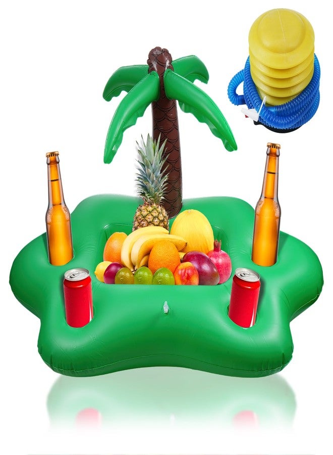 Hlimior Inflatable Floating Drink Holder for Pool, 4 Holes Floating Cabana Bar Pool Drink Floats Water Food Tray for Adults Beach Hot Tub Swimming Party Hold Fruit Beverage Snack with Air Pump - Image 1