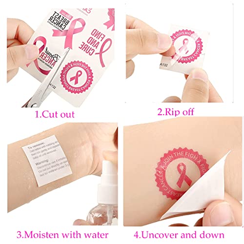 double ideal Pink Ribbon Temporary Tattoos Breast Cancer Awareness Tattoos,Fake Waterproof Pink Ribbon Tattoos Breast Cancer Awareness Party Favor Supplies(8 Sheets) - Image 3