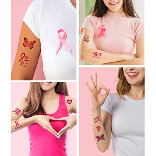 double ideal Pink Ribbon Temporary Tattoos Breast Cancer Awareness Tattoos,Fake Waterproof Pink Ribbon Tattoos Breast Cancer Awareness Party Favor Supplies(8 Sheets) - Image 2