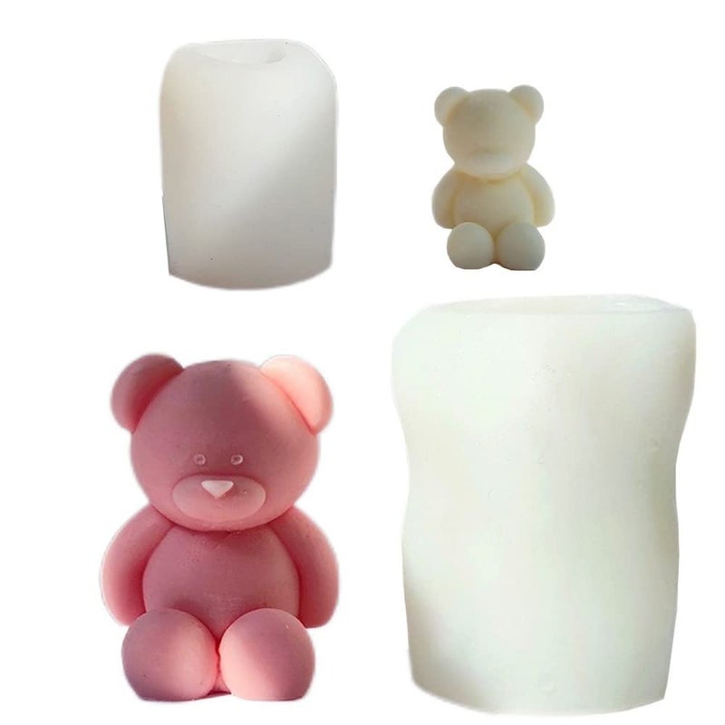 2 Pack Sitting Bears Candle MoldsCute Bear Silicone Molds for Wax Resin DIY Animal Candles Handmade Soap Mould Hand Crafts for Home Wedding Party Decoration