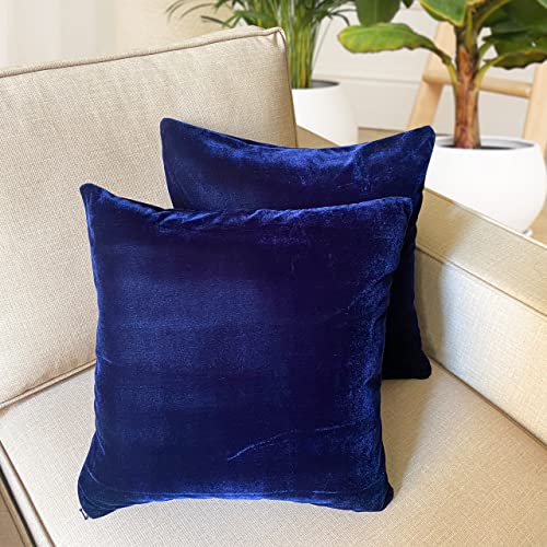 Silvr Bear Buttery Soft Velvet Cushion Covers + 2 Free Scrunchies - 16 x 16 inch | Pack of 2 | Square Shape (Solid Navy Blue) - Image 2