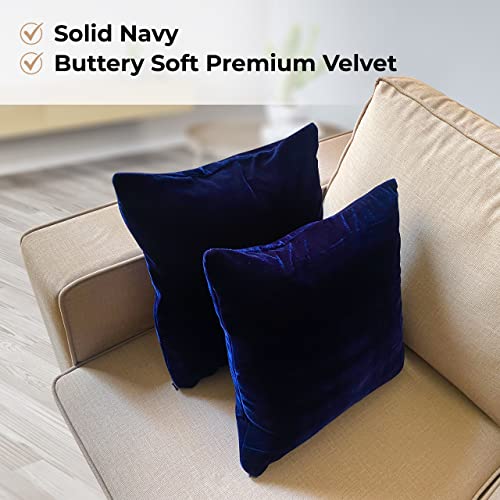 Silvr Bear Buttery Soft Velvet Cushion Covers + 2 Free Scrunchies - 16 x 16 inch | Pack of 2 | Square Shape (Solid Navy Blue) - Image 3