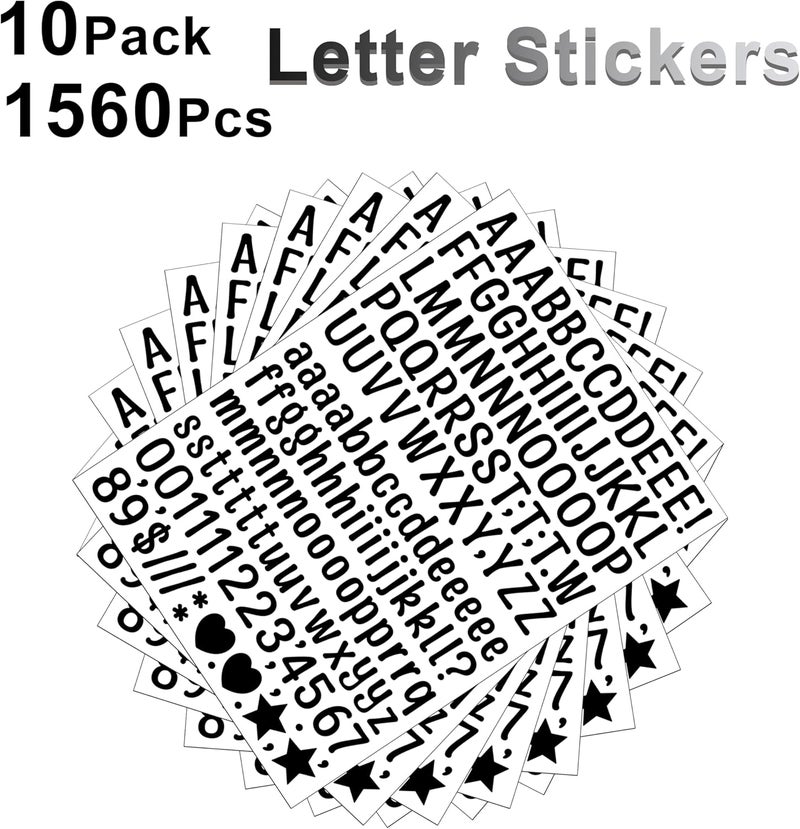 Dvobez 10 Sheet 1/2 Inch Small Letter Stickers, 1560Pcs Self Adhesive Alphabet Stickers, Cute Vinyl Letter Number Symbols Stickers for Arts Crafts Outdoor Sign Poster Windows Doors School Office - Black - Image 3