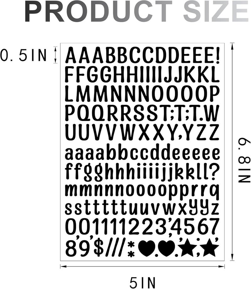 Dvobez 10 Sheet 1/2 Inch Small Letter Stickers, 1560Pcs Self Adhesive Alphabet Stickers, Cute Vinyl Letter Number Symbols Stickers for Arts Crafts Outdoor Sign Poster Windows Doors School Office - Black - Image 2