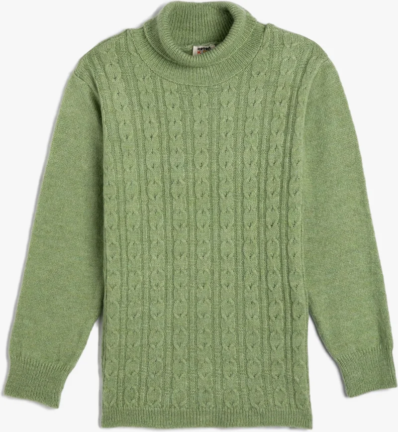 كوتون Turtleneck Sweater Hair Braid Detailed Long Sleeve Soft Textured