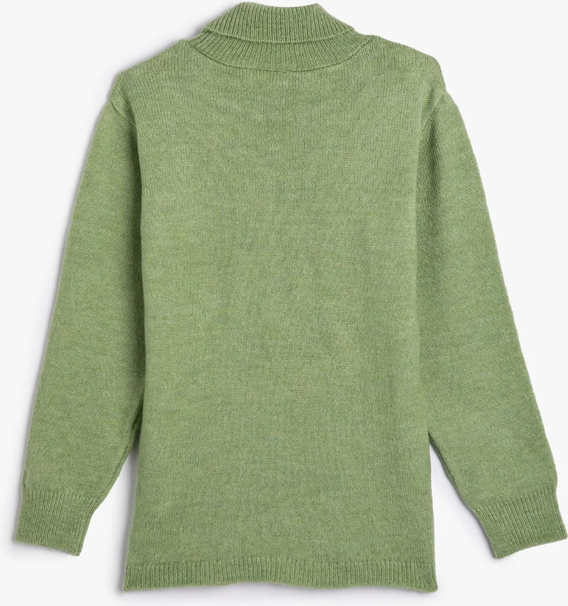 كوتون Turtleneck Sweater Hair Braid Detailed Long Sleeve Soft Textured