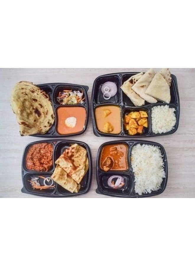 Amit Marketing صينية طعام أميت مع غطاء مجموعة من 25 قطعة آمنة للاستخدام في الميكروويف أطباق مقسمة 2 للحفلات، الغداء، غير قابلة للكسر مصنوعة من 100% خالية من BPA من الدرجة الغذائية باللون الأسود (3 أقسام) - Image 3