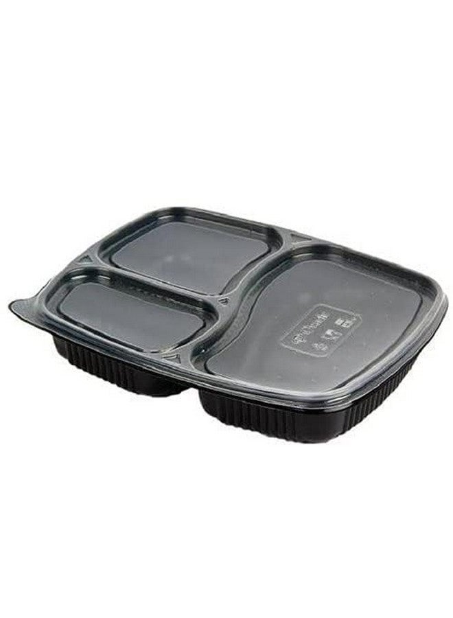 Amit Marketing صينية طعام أميت مع غطاء مجموعة من 25 قطعة آمنة للاستخدام في الميكروويف أطباق مقسمة 2 للحفلات، الغداء، غير قابلة للكسر مصنوعة من 100% خالية من BPA من الدرجة الغذائية باللون الأسود (3 أقسام) - Image 1