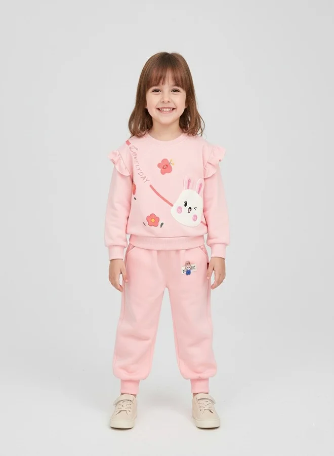 babyqlo Pink Lovely Day Bunny Tracksuit Set