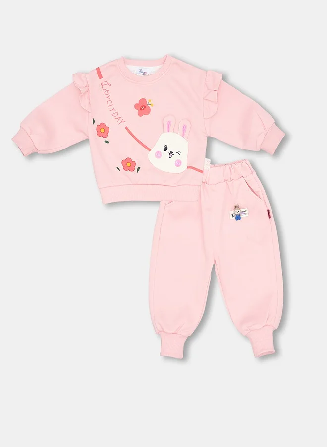 babyqlo Pink Lovely Day Bunny Tracksuit Set