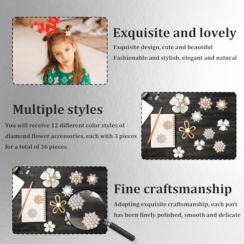 OWMOSYX 36 PCS Pearl Flower Rhinestone Buttons, Wedding Rhinestone Button Pearl Brooch Embellishments for Jewelry Making DIY Decoration - Image 4