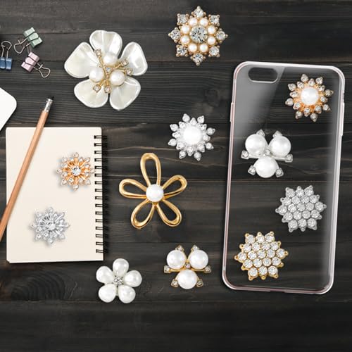 OWMOSYX 36 PCS Pearl Flower Rhinestone Buttons, Wedding Rhinestone Button Pearl Brooch Embellishments for Jewelry Making DIY Decoration - Image 3