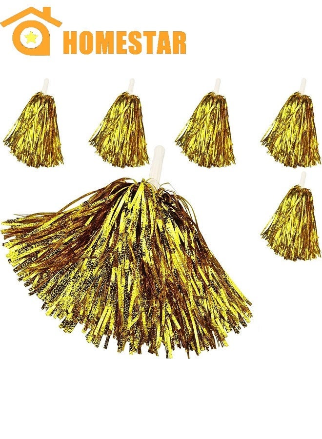 HOMESTAR 6 Pcs Cheerleading Pom Poms, Metallic Foil Pompoms for Sports Meet Team Spirit Cheering Party Dance Supplies Straight Hole, Gold - Image 1